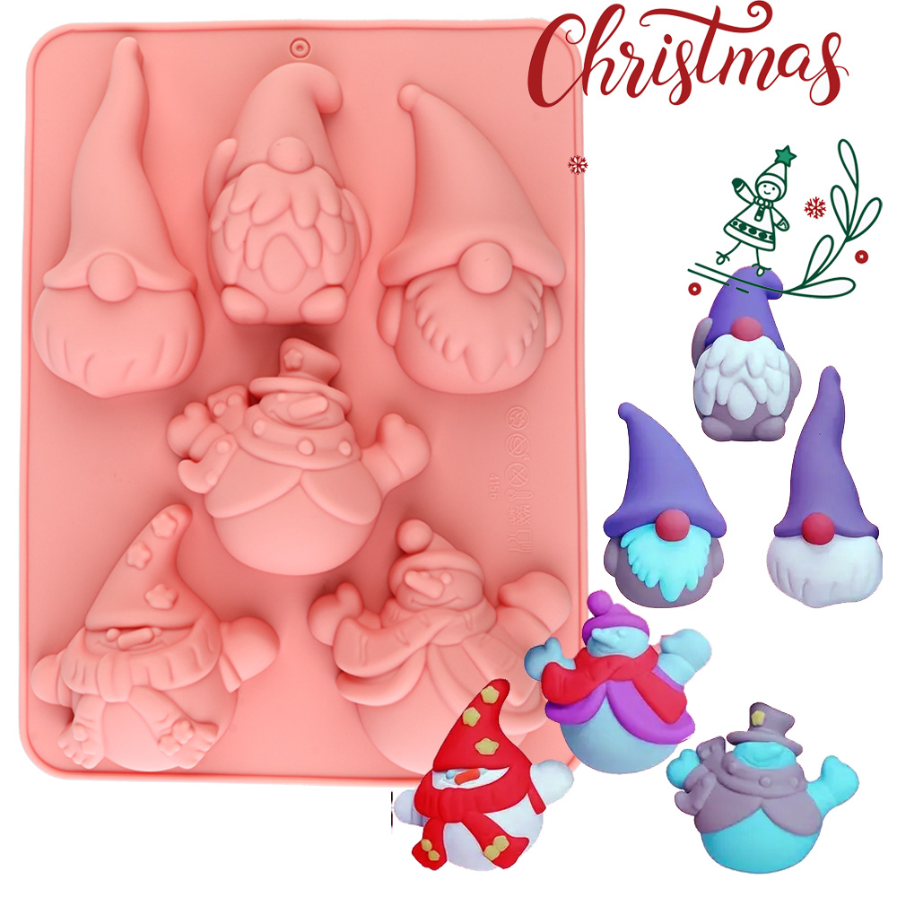 Candle Making Material - 6-delige siliconen bakvorm voor kerstgnome-cakes, geschikt