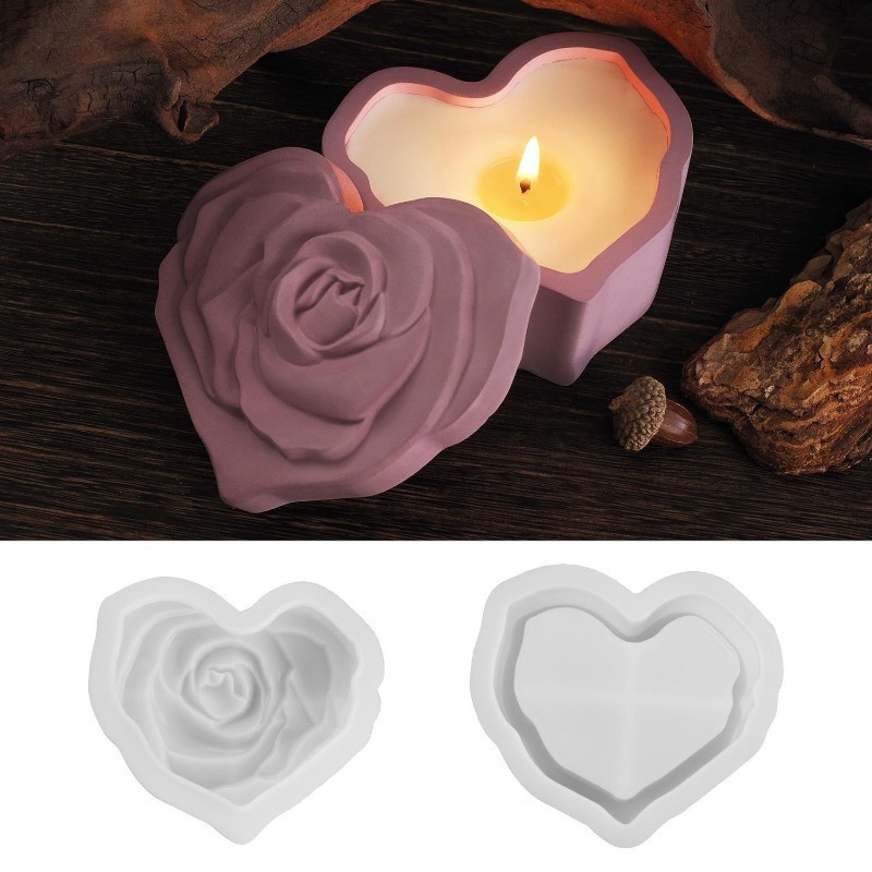 Candle Making Jars With Lids - Hartvormige roos siliconen mal met deksel