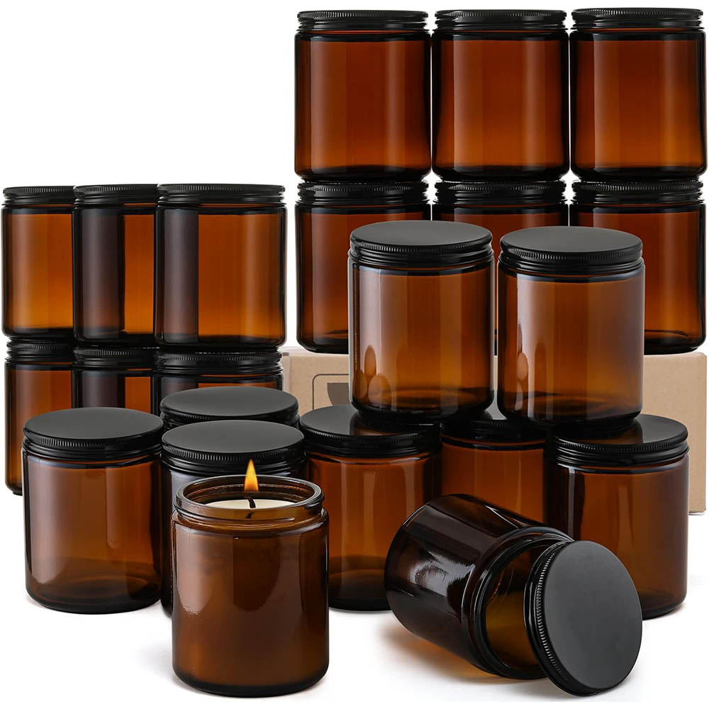Candle Making Jars With Lids - 8oz Amber glazen potjes met zwarte